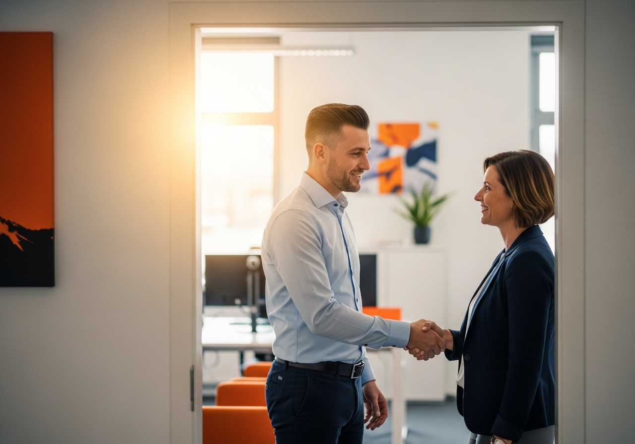 Lokale IT-specialist verwelkomt een ondernemer voor persoonlijke service